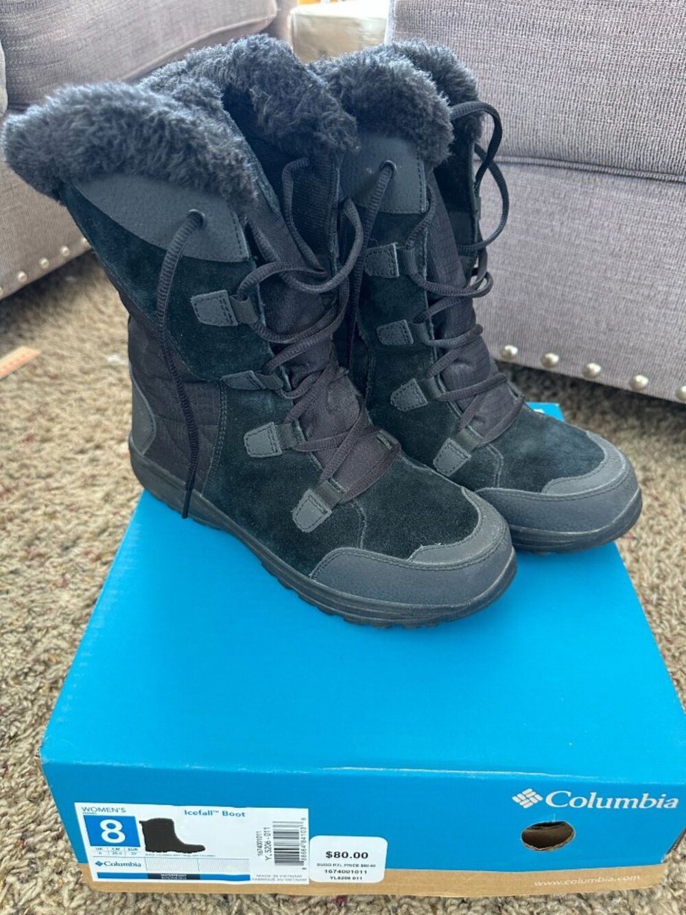 Columbia Womens Icefall 8 Outdoor Winter Black Faux Fur Waterproof Durable